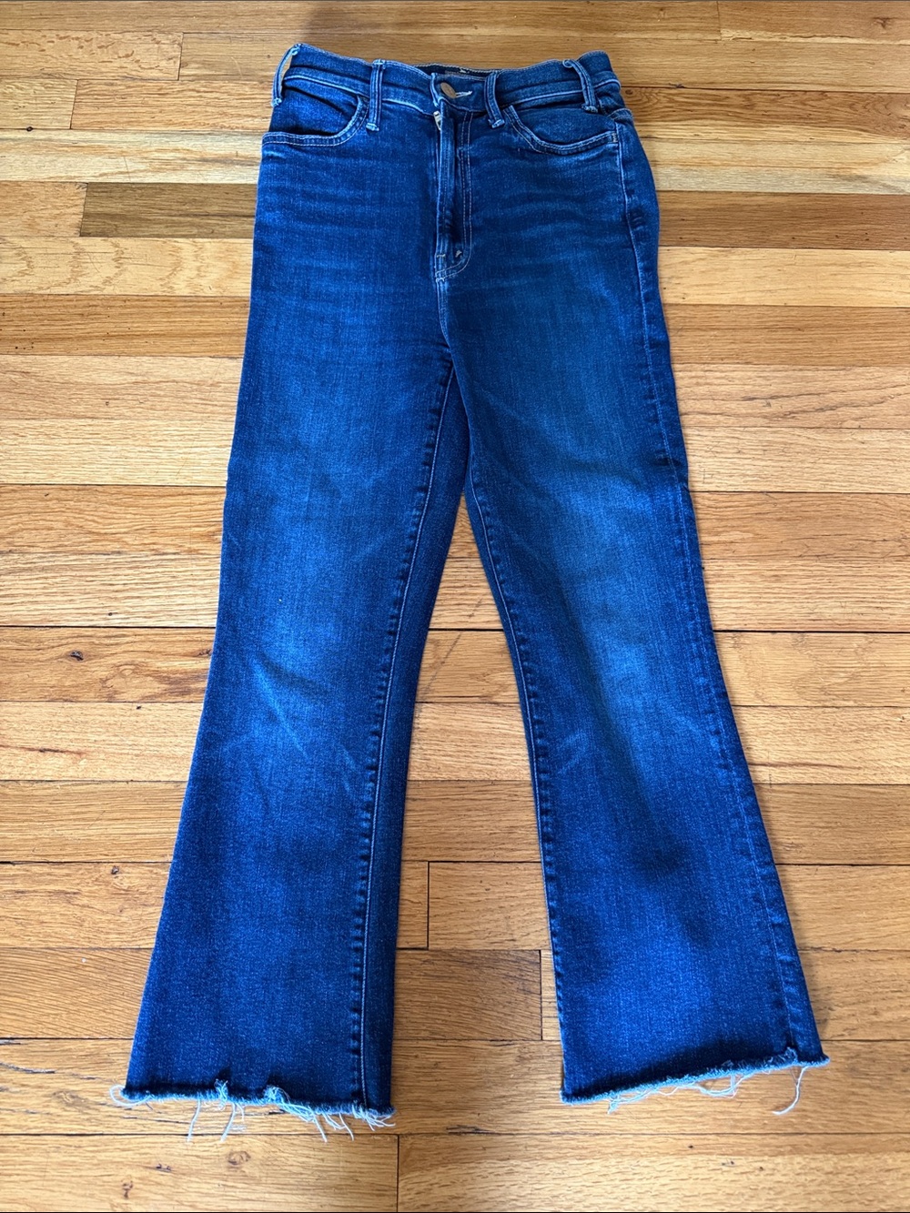 MOTHER The Hustler Ankle Fray High-Rise Flare Jeans with Raw Hem